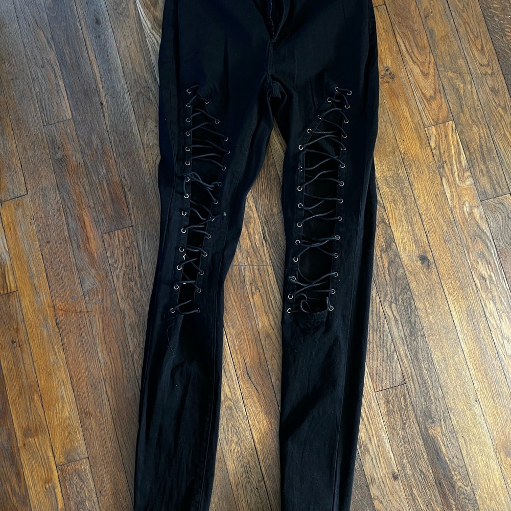 Black Lace-Up Skinny Pants
